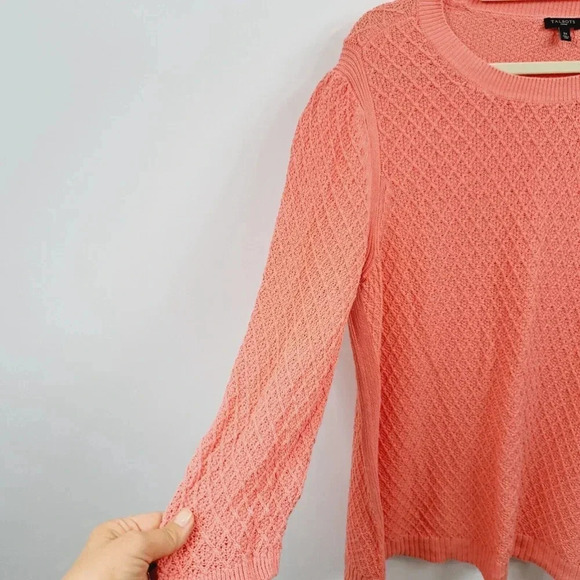 Talbots Womens Plus Size Coral Orange Pink Sweater 2X Waffle Weave Long Sleeve - Picture 4 of 11